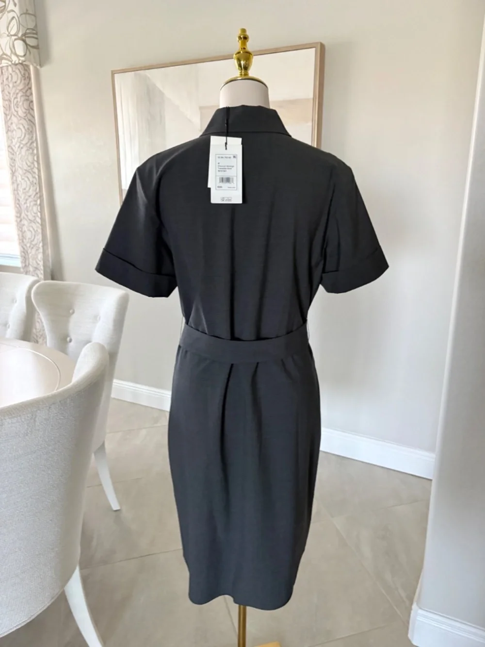NWT Theory Short Sleeve Belted Charcoal Melange Traceable Wool Dress - Picture 5 of 6